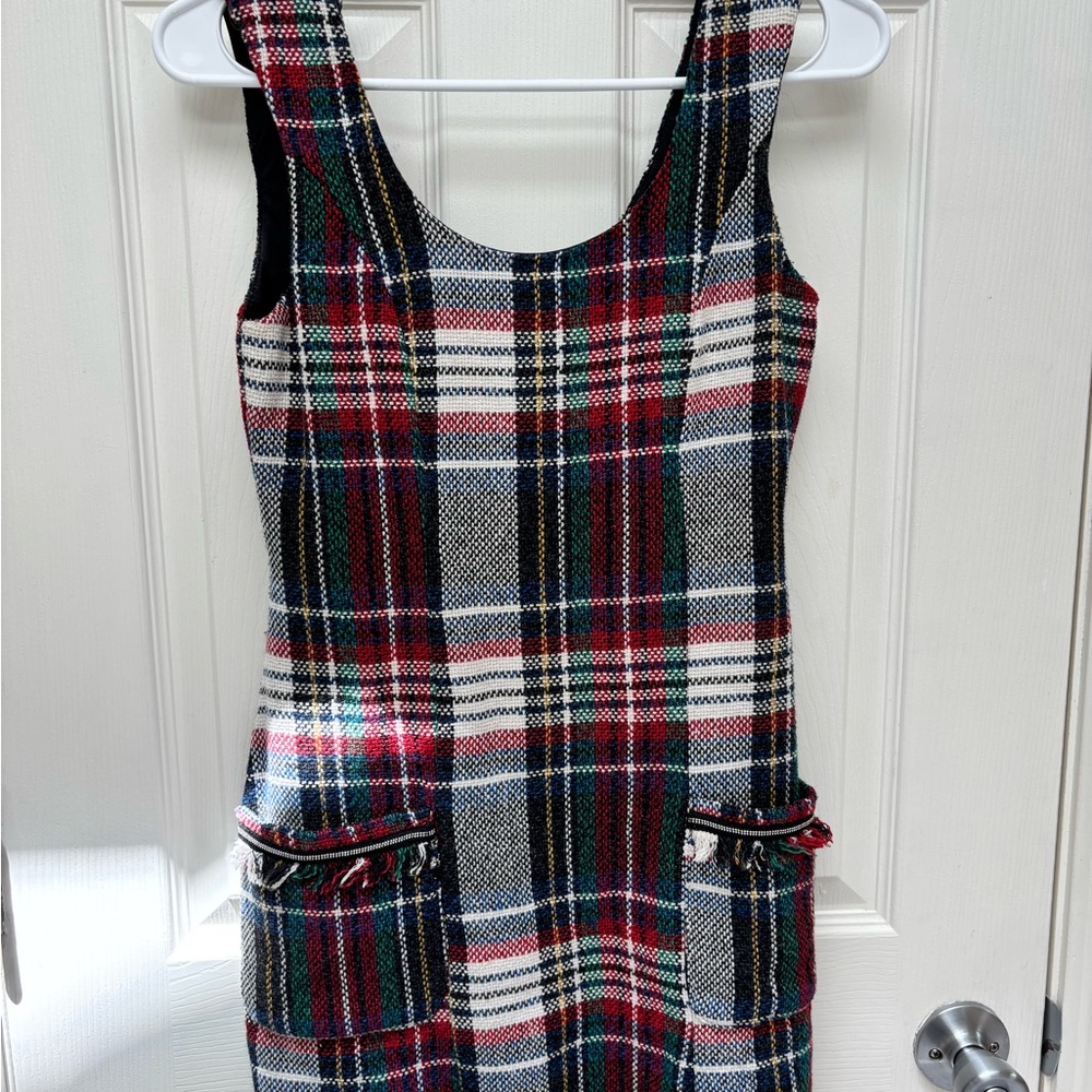 Plaid Sleeveless Dress with Pockets